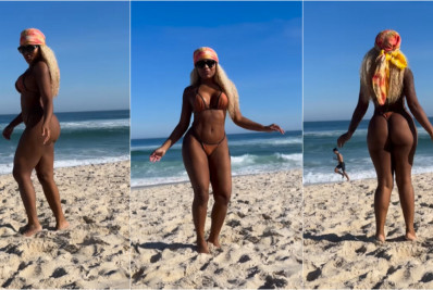 Cariúcha curte praia de biquíni fio-dental e relembra meme: 'Sou bonita pra caramba'