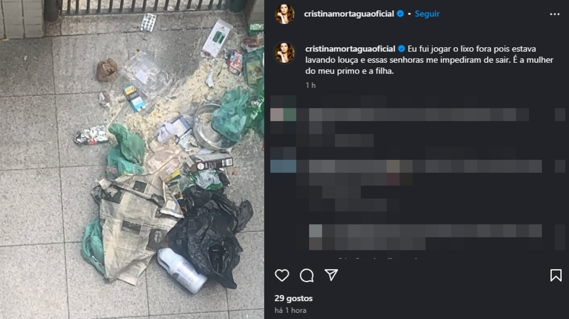 Prints tirados do perfil de Cristina Mortágua - Reprodução/Instagram