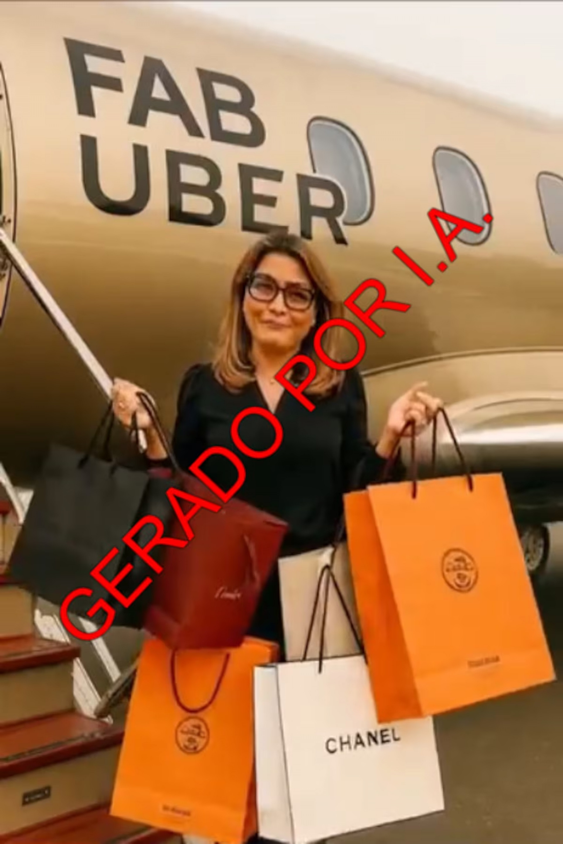 Montagem de Janja produzida por intelig&ecirc;ncia artificial mostra primeira-dama empunhando sacolas de marcas de luxo - Reprodu&ccedil;&atilde;o / Redes sociais