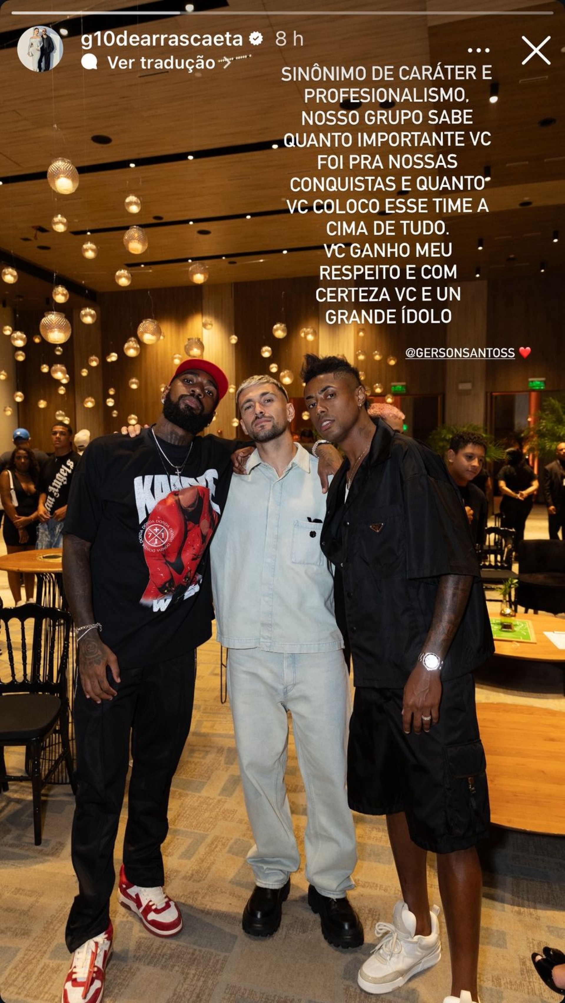 Mensagem de Arrascaeta para Gerson - Reprodu&ccedil;&atilde;o/Instagram