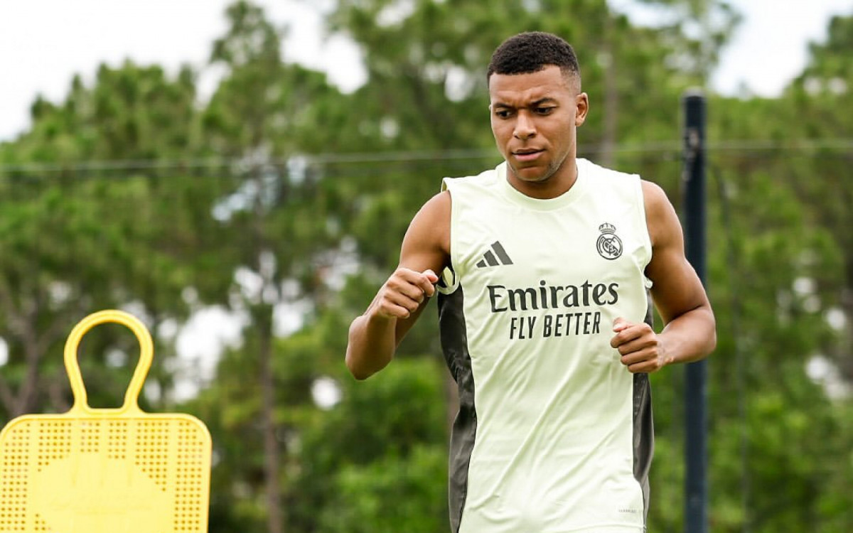 Mbappé em treino do Real Madrid nos Estados Unidos