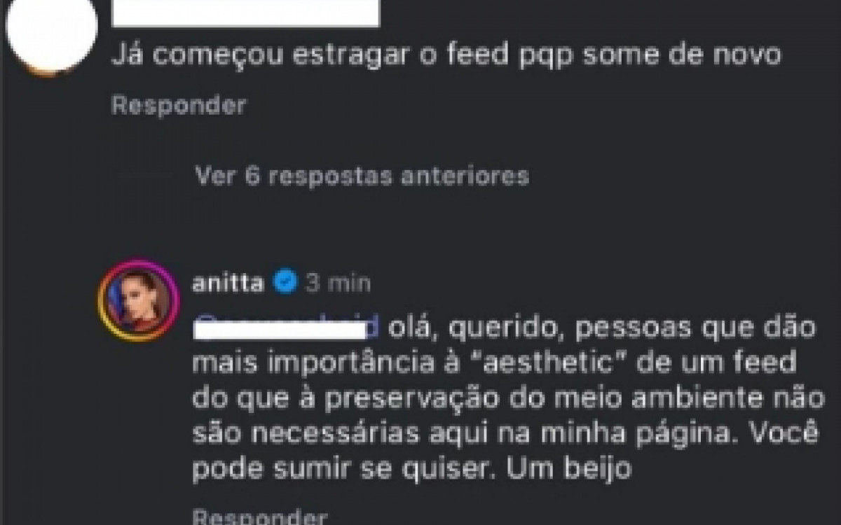 Print tirado da postagem de Anitta
