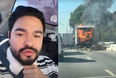 Yudi Tamashiro leva susto no trânsito com caminhão em chamas