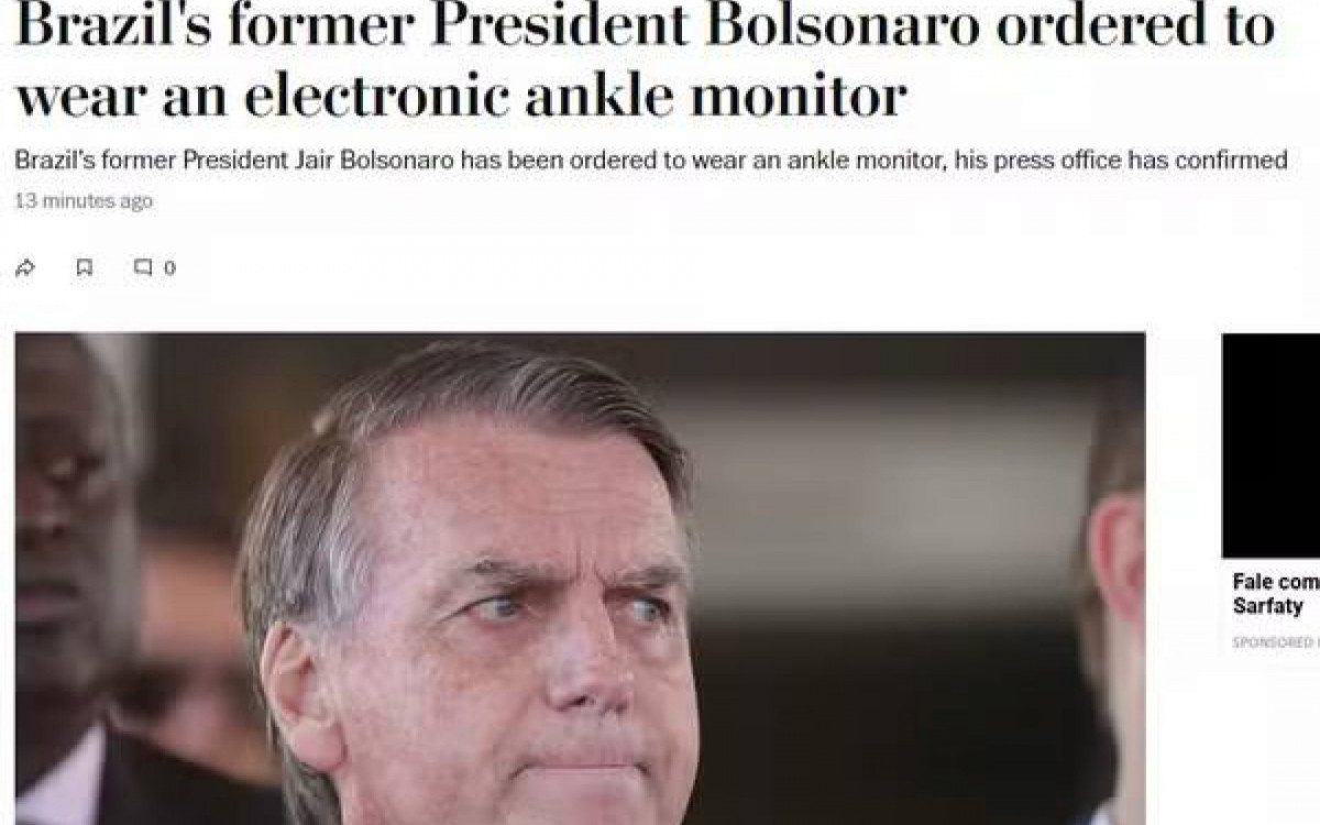 O jornal \'The Washington Post\' destacou o uso de tornozeleira eletrônica