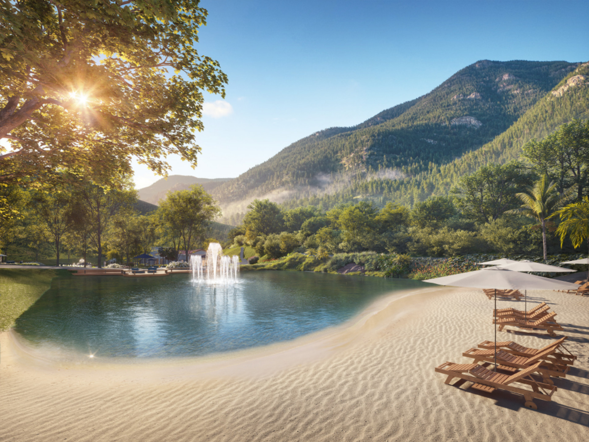 Praia artificial de residencial de terrenos inspirado na cultura portuguesa