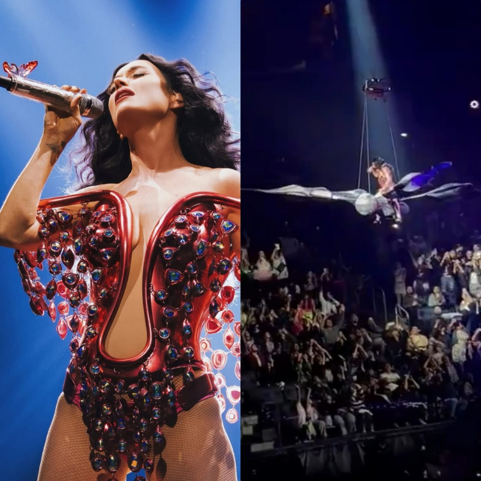 Katy Perry enfrenta problema técnico e quase cai de 'borboleta' suspensa em show; assista - Reprodução / X