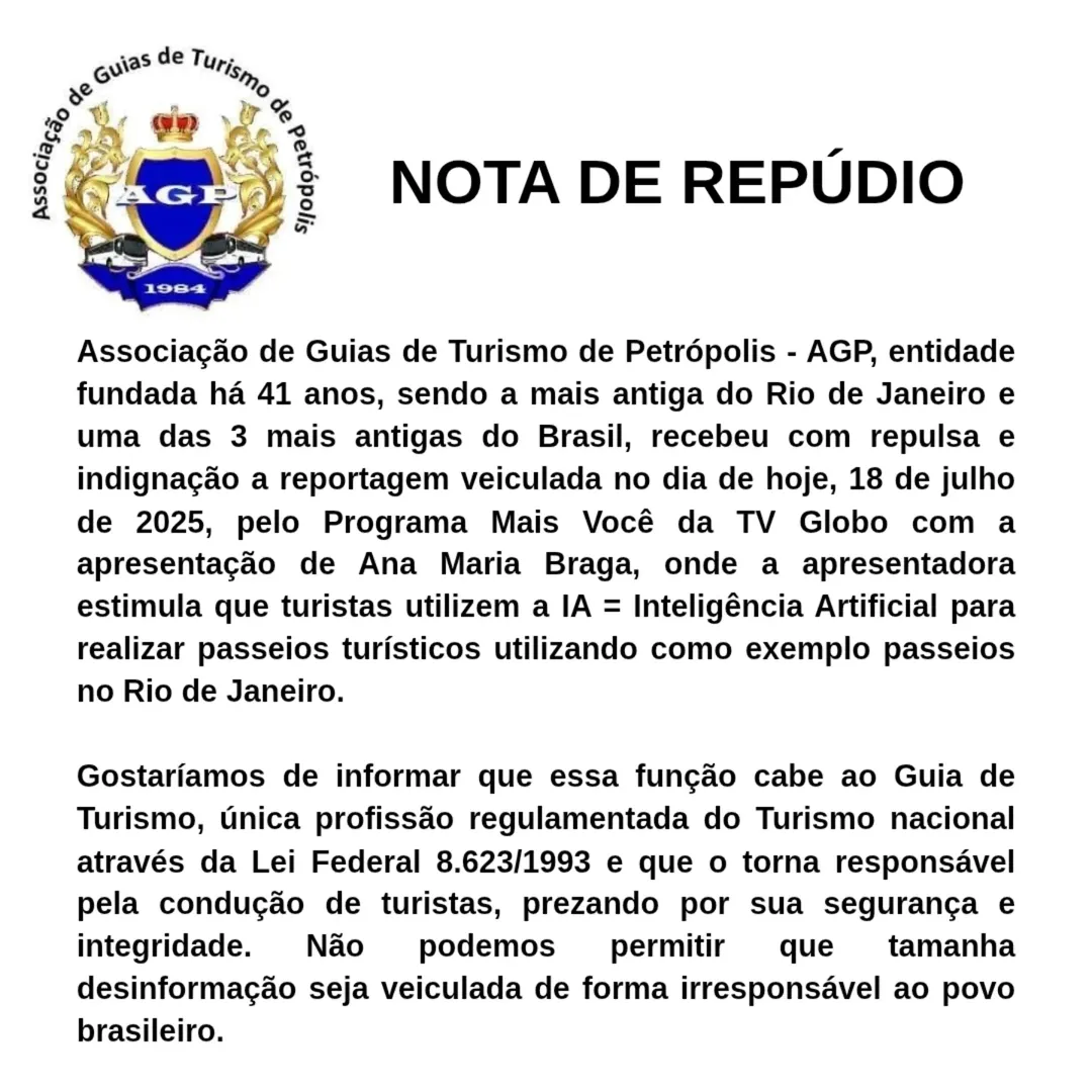 Associação de Guias de Turismo de Petrópolis detonam programa de Ana Maria Braga, 'Mais Você', por reportagem sobre uso de IA em viagens - Reprodução / Instagram