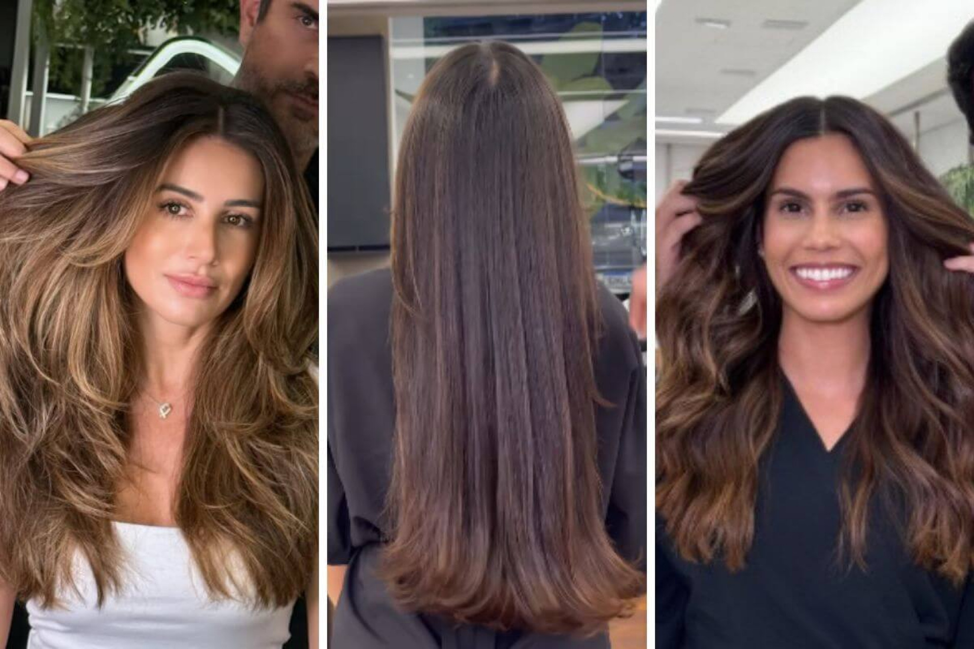 Os tons de chocolate est&atilde;o entre as tend&ecirc;ncias de colora&ccedil;&atilde;o para o inverno (Imagem: Reprodu&ccedil;&atilde;o do Instagram | @aprigiotiago e @dununesoficial)