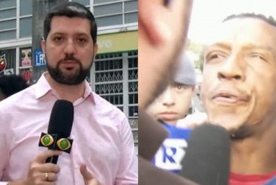 Suspeito de assassinato cospe na cara de repórter da Band