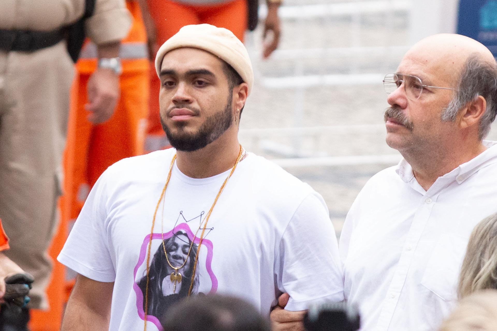 Francisco Gil, filho de Preta, e Otávio Müller, ex-marido e pai do filho da artista - Érica Martin/Agência O Dia