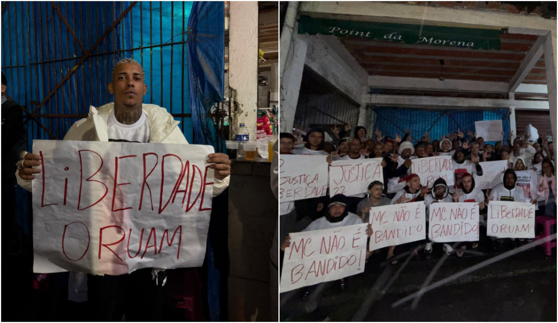 MC Poze e amigos pedem liberdade de Oruam em frente ao Bangu 3