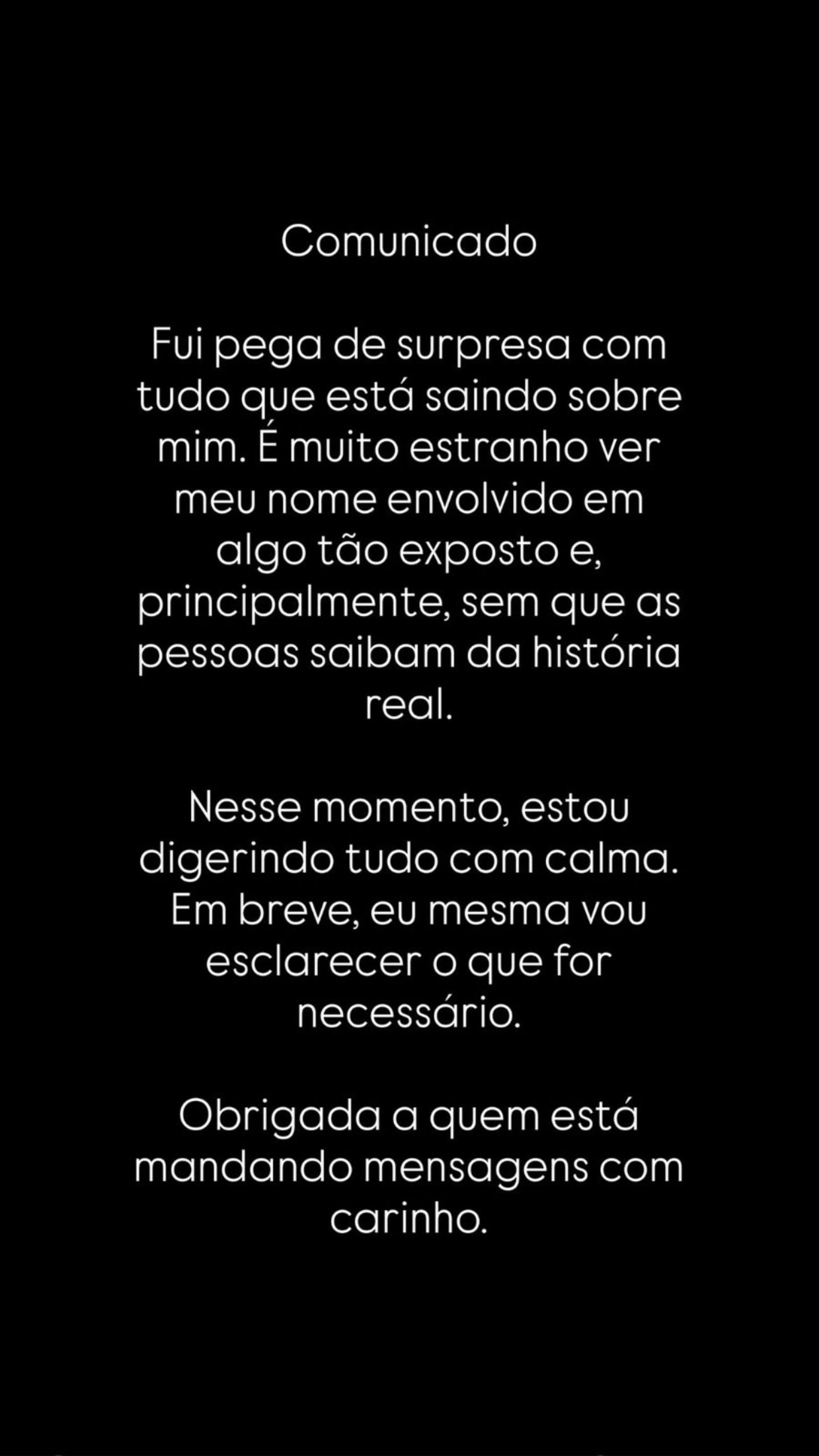 Comunicado publicado por Eduarda Luvisneck nas redes sociais  - Reprodução/Instagram 