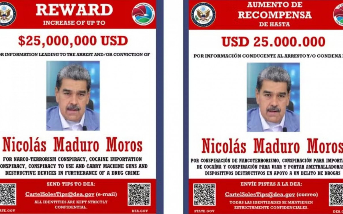 Governo dos EUA est&aacute; oferecendo recompensa de US$ 25 milh&otilde;es por informa&ccedil;&otilde;es de Maduro