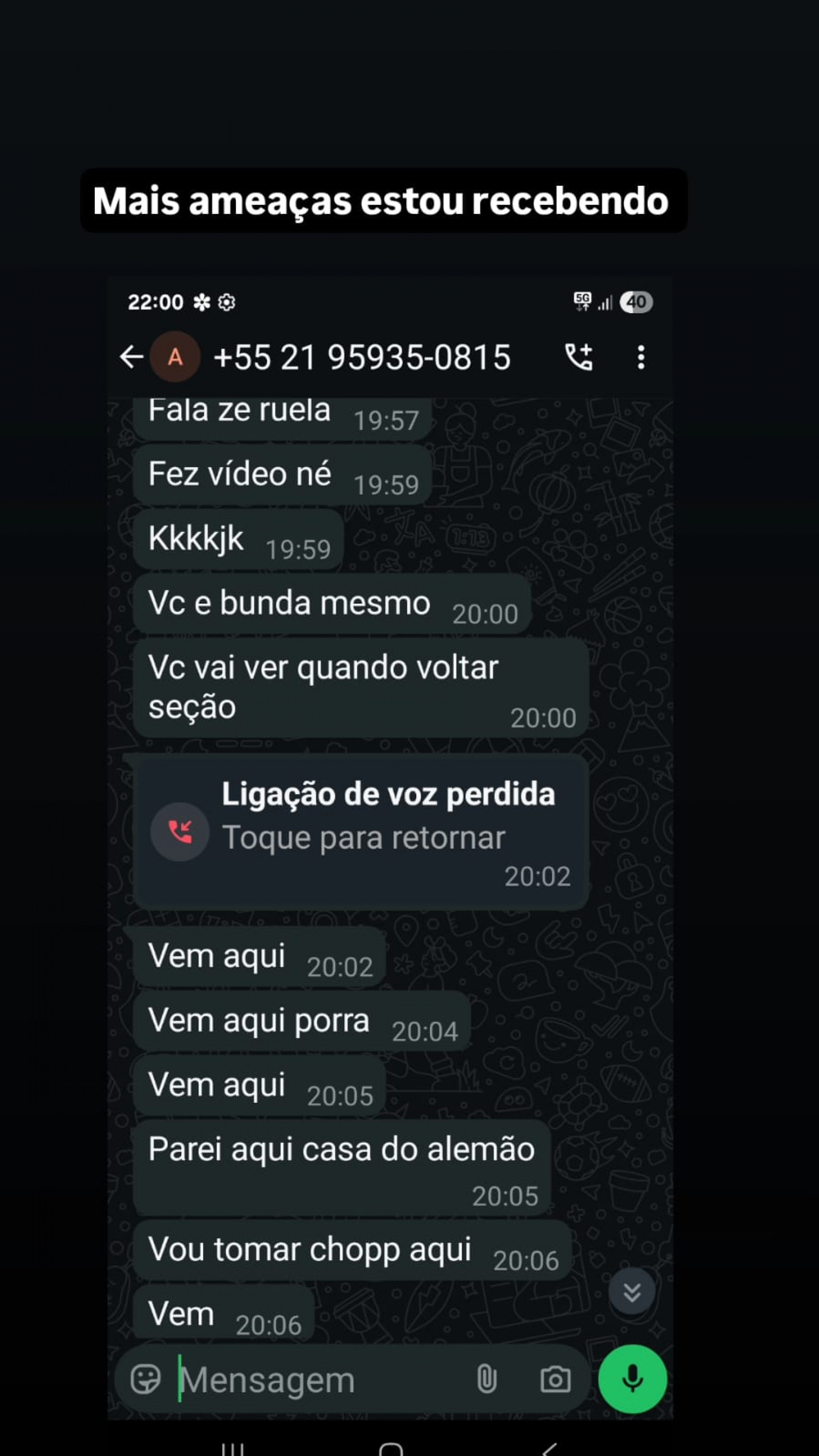 Mensagens enviadas por uma pessoa ainda não identificada ao deputado Giovani Ratinho (Solidariedade) - Arquivo pessoal