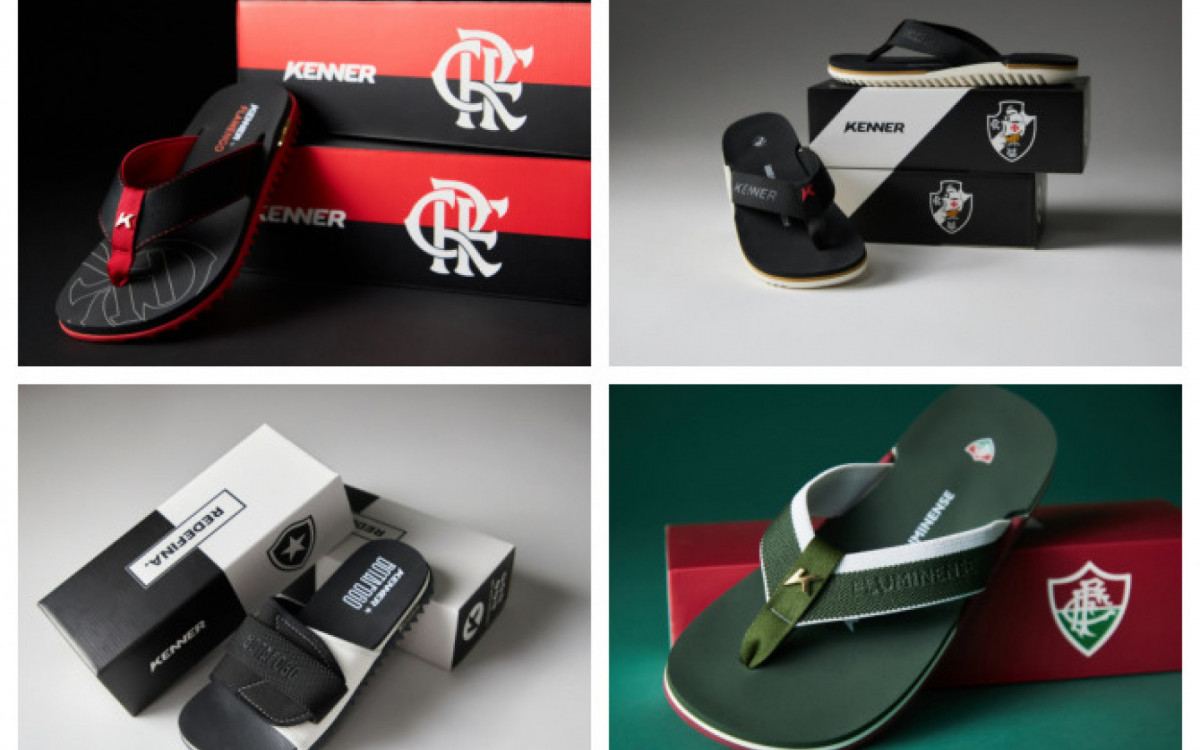 Kenner lançou sandálias em homenagem aos quatro clubes do Rio. Preços variam de R$179 a R$279 - Divulgação