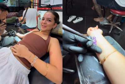 Mel Maia faz tatuagem de elefante com bambu durante viagem à Tailândia