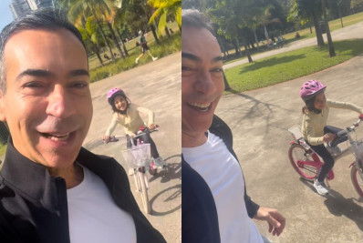 César Tralli celebra conquista da filha Manuella: 'Pensa num pai feliz!'