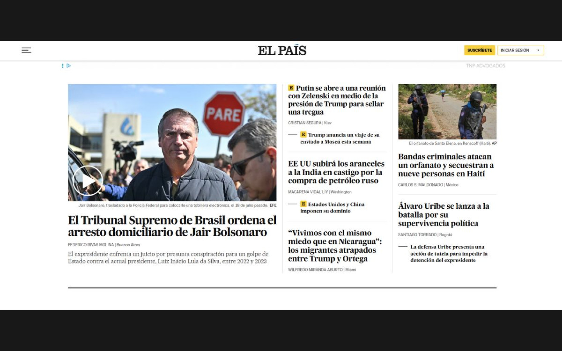 Imprensa internacional noticia prisão domiciliar de Bolsonaro - Reprodução