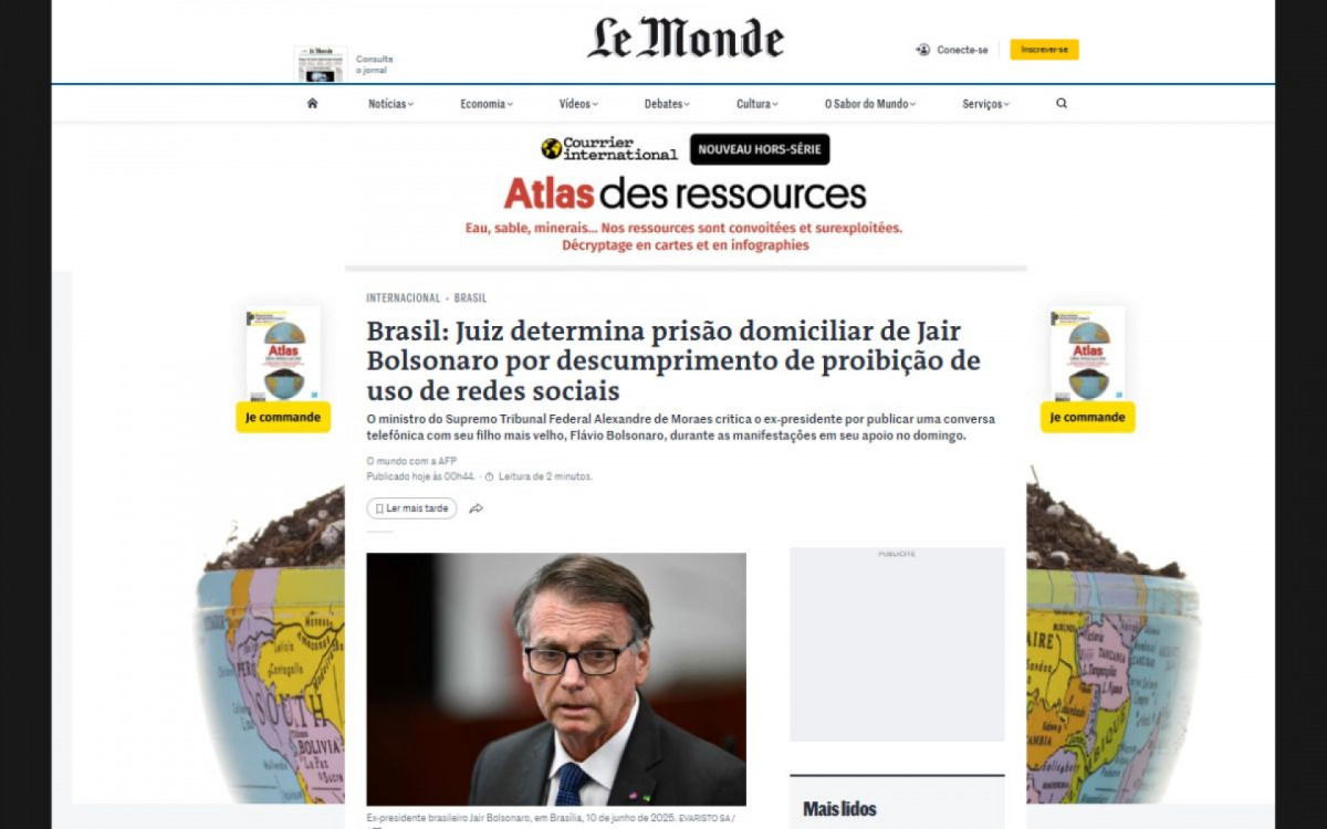 Imprensa internacional noticia prisão domiciliar de Bolsonaro