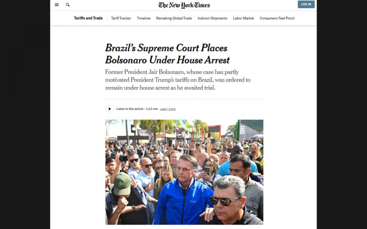 Imprensa internacional noticia prisão domiciliar de Bolsonaro