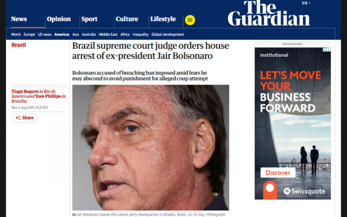 Imprensa internacional noticia prisão domiciliar de Bolsonaro