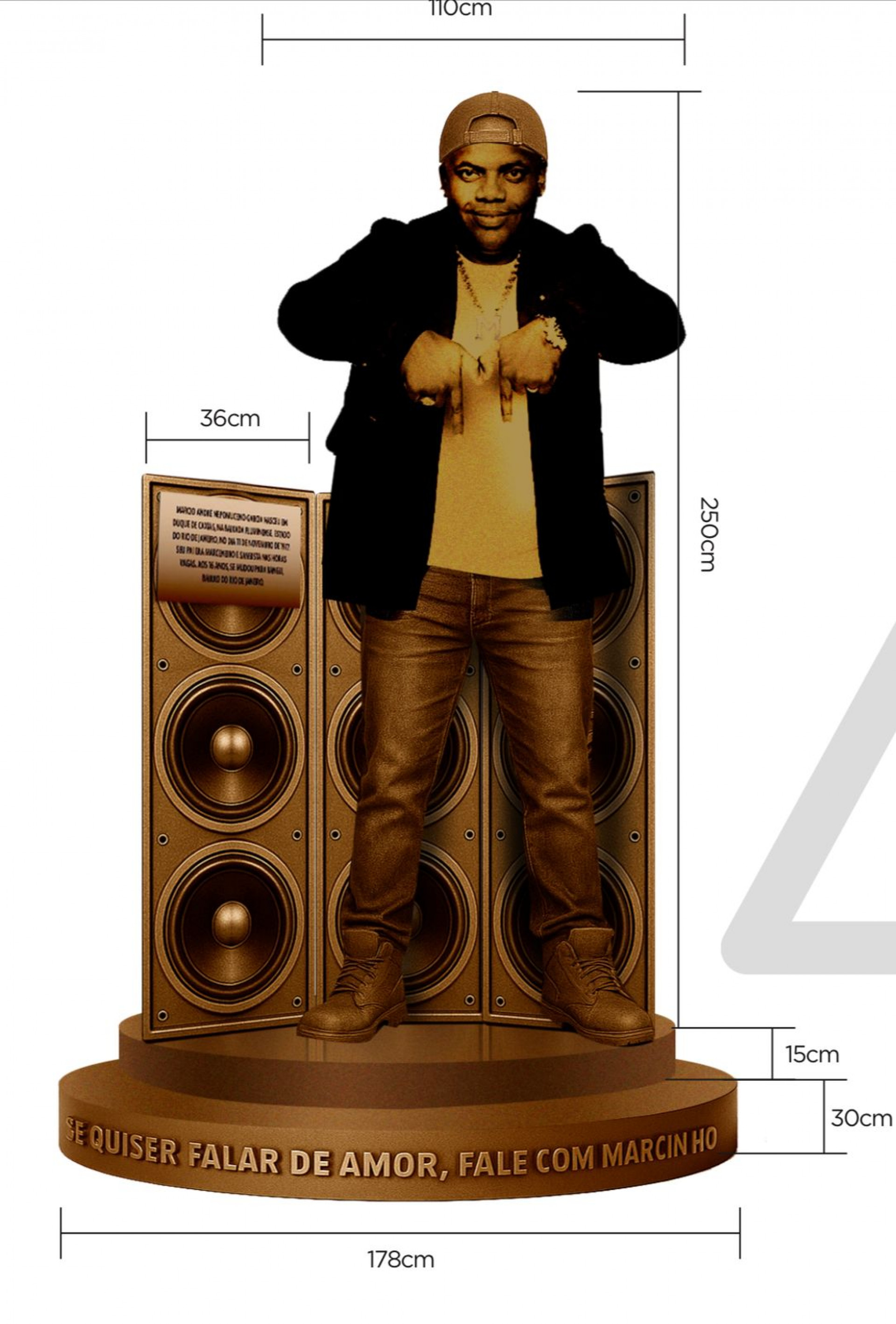 Escultura de MC Marcinho terá mais de 2,5 metros, segundo projeto - Reprodução