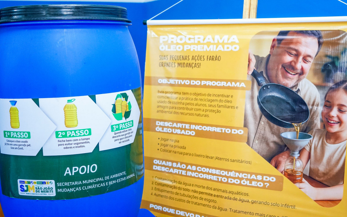 Bombonas foram colocadas em dez escolas para armazenar o óleo descartado