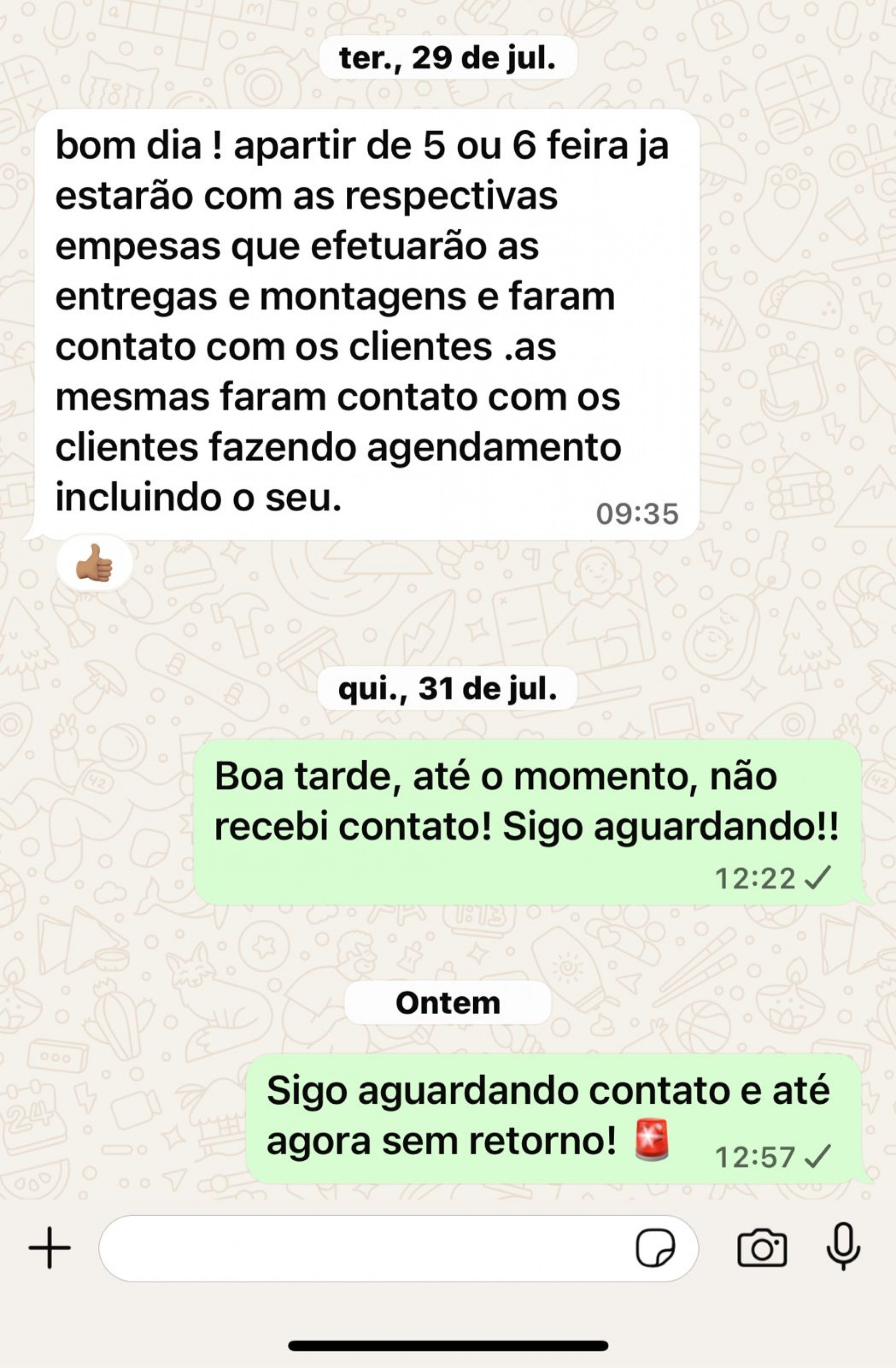 &Uacute;ltimas mensagens enviadas pela Planejartty Convictta a um dos clientes v&iacute;timas do suposto golpe - Arquivo pessoal