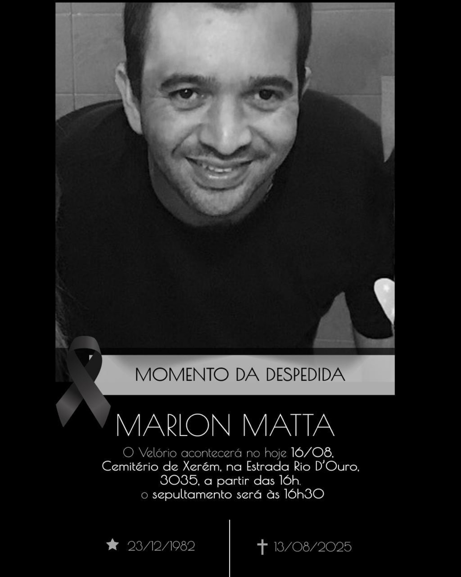 Marlon Fernando Pereira Matta, de 41 anos, foi sepultado no Cemitério de Xerém
