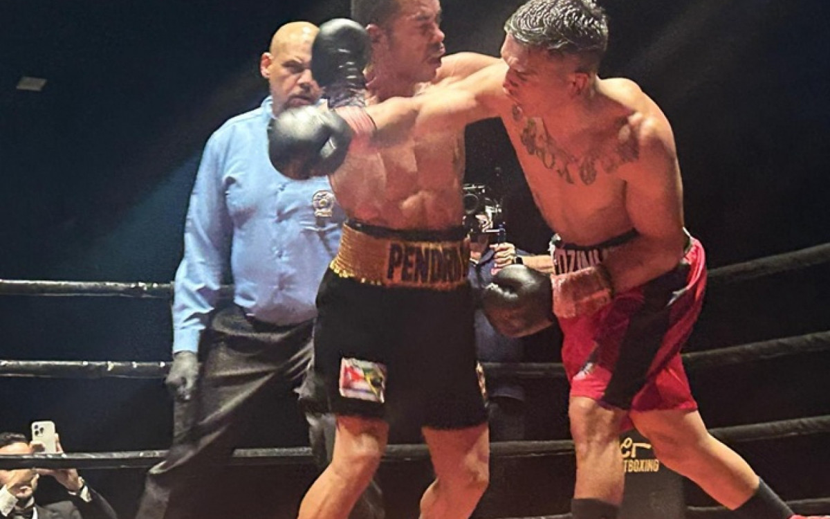 Popózinho (de vermelho) não deu chances para Pendragon na luta principal do Outboxing Fight Night 1 