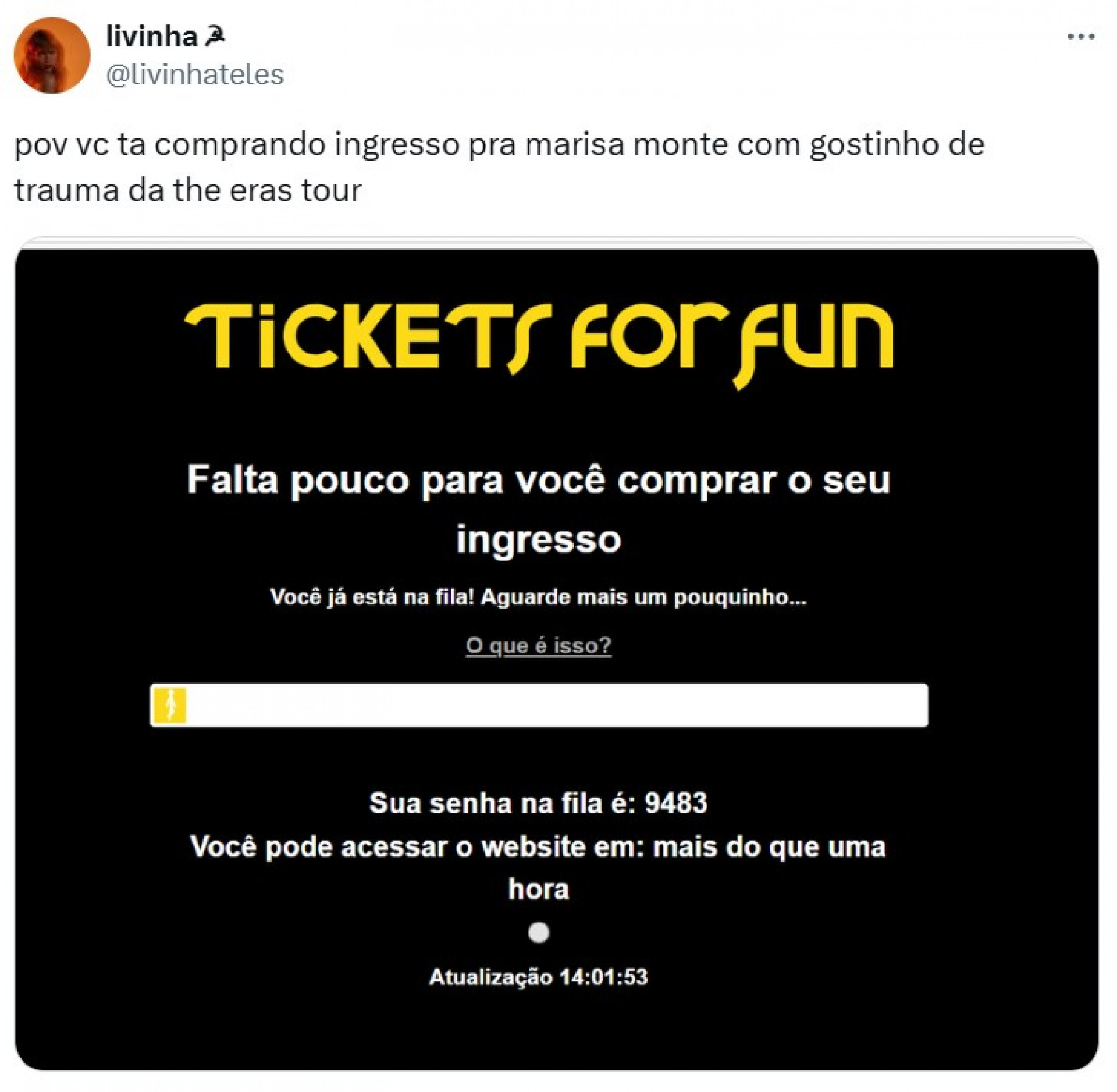 Fãs enfrentam dificuldades para comprar ingressos de turnê da Marisa Monte - Reprodução / X