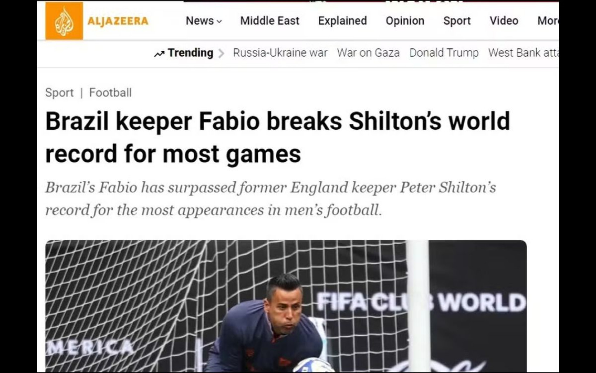 Fábio, do Fluminense, em destaque na imprensa internacional - Reprodução / Internet