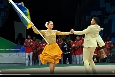 Vídeo! Casal de MS e PB da Viradouro brilha em apresentação no Mundial de Ginástica Rítmica