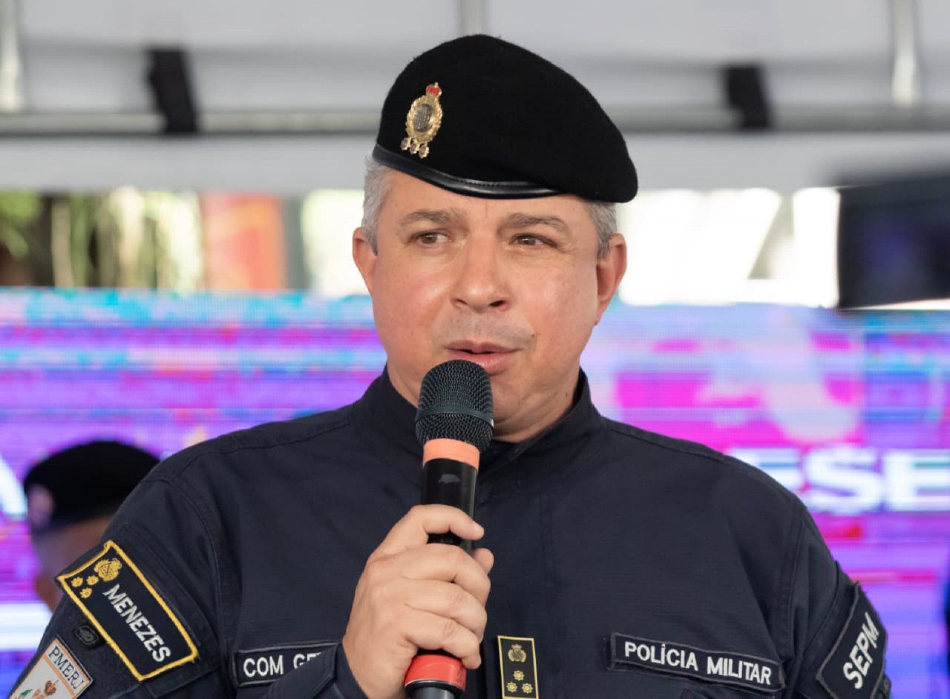 Coronel Marcelo de Menezes, secretário de Polícia Militar, participou da inauguração - Érica Martin / Agência O Dia