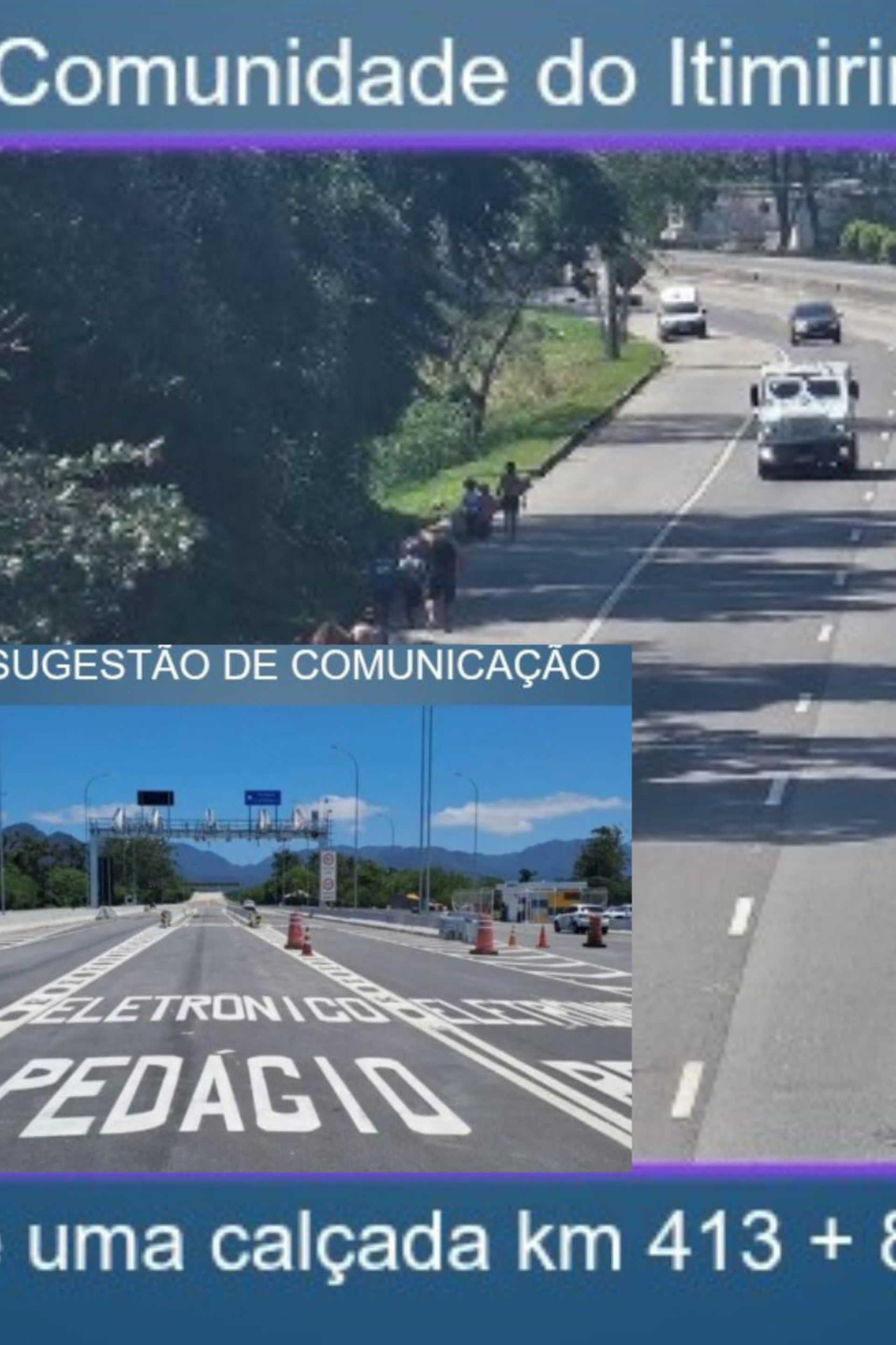Moradores que dividem rodovia com os carros no 413 km em Itagua&iacute;  solicitam cal&ccedil;ad&atilde;o e sugere  mais informa&ccedil;&otilde;es sobre ped&aacute;gio eletr&ocirc;nico - Divulga&ccedil;&atilde;o/reprodu&ccedil;&atilde;o Raphael Cendon