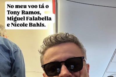 Lucas Lima brinca ao pegar mesmo voo que Tony Ramos, Miguel Falabella e Nicole Bahls
