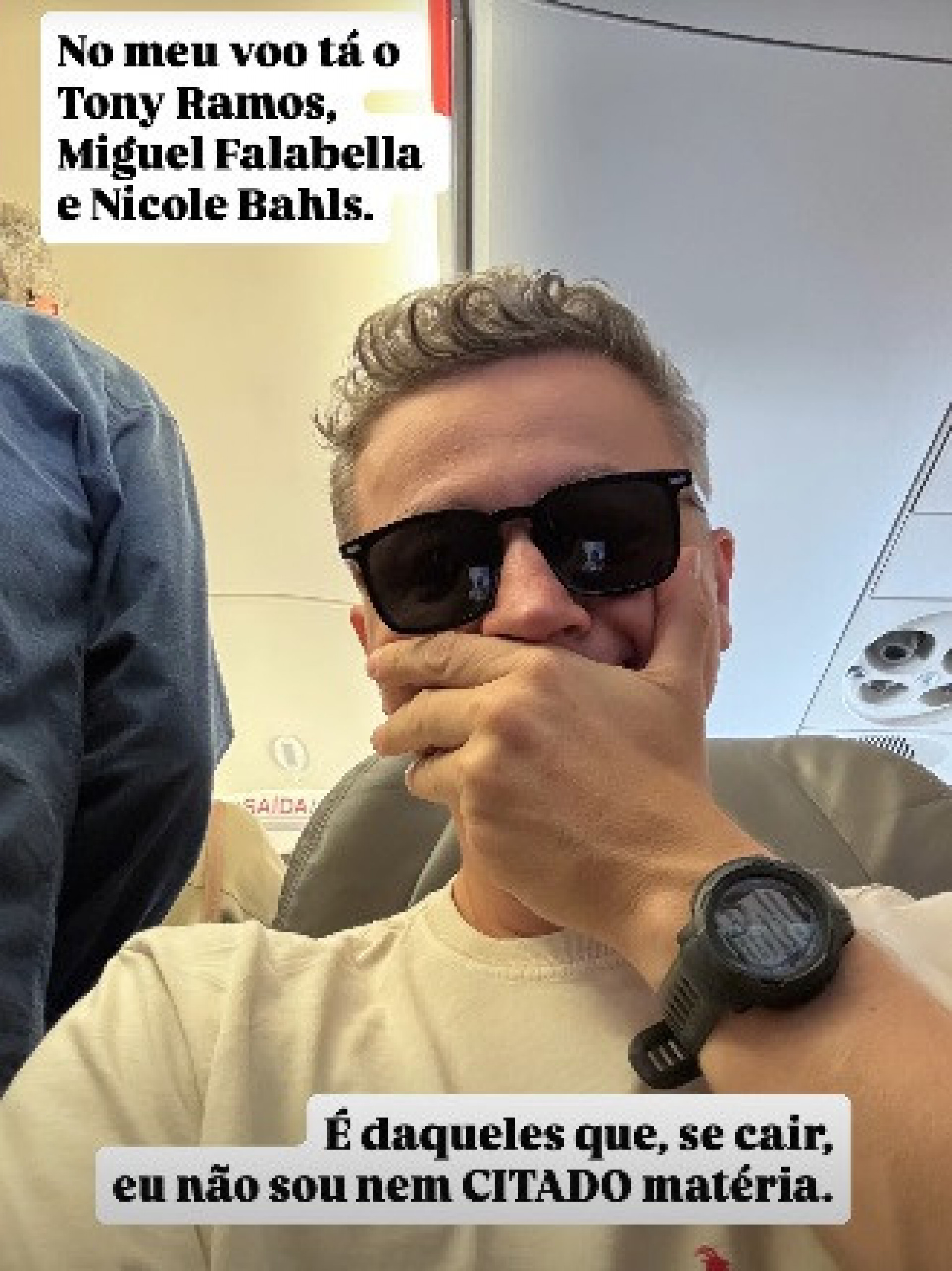 Lucas Lima brincou ao pegar voo com Tony Ramos, Miguel Falabella e Nicole Bahls - Reprodução/Instagram