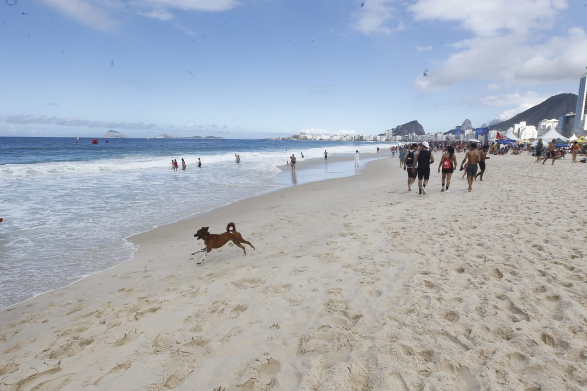 Visitantes aproveitam tempo estável para praticar atividades na Praia do Leme, na Zona Sul - Reginaldo Pimenta / Agência O Dia