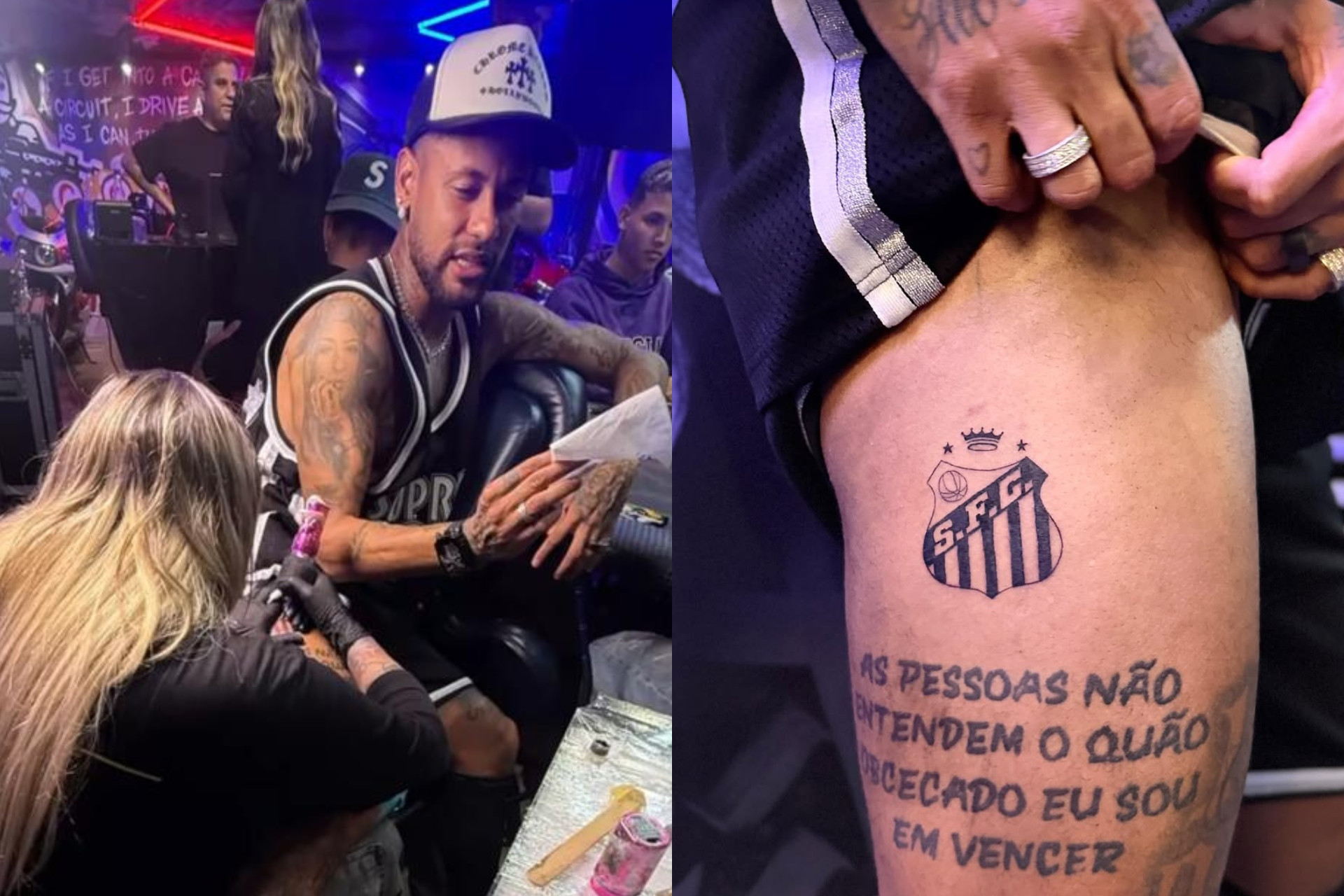 Neymar homenageia Santos com tatuagem na coxa - Reprodução / Instagram
