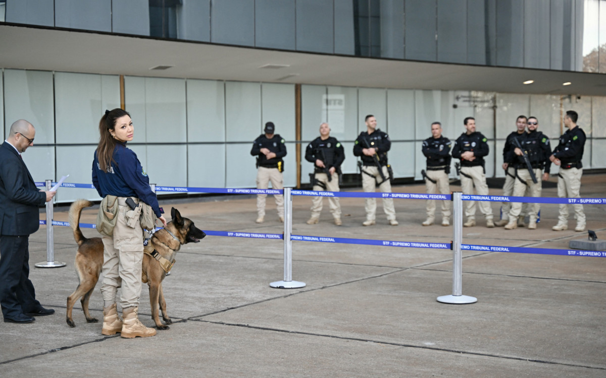 Agentes da Pol&iacute;cia Judici&aacute;ria montam guarda na &aacute;rea do STF - AFP