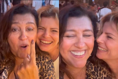 Regina Casé brinca sobre Odete Roitman em encontro com Debora Bloch