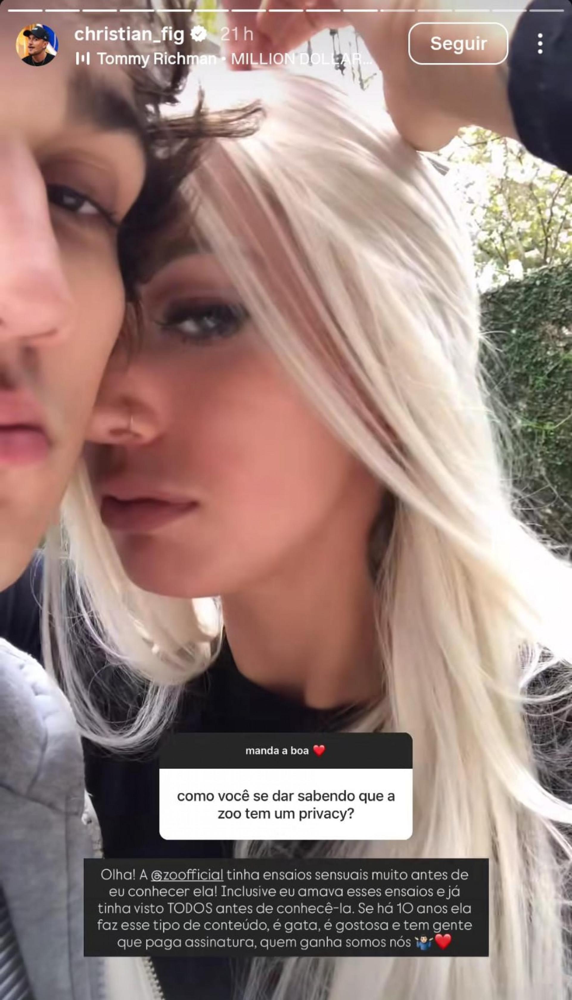 Influenciador Christian Figueiredo fala sobre produção de conteúdo adulto da mulher, Zoo - Reprodução / Instagram