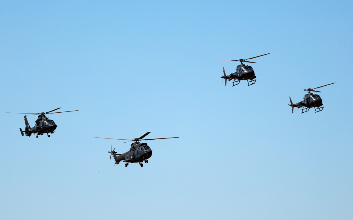 Helicópteros fizeram voo de apresentação durante desfile do Dia da Independência