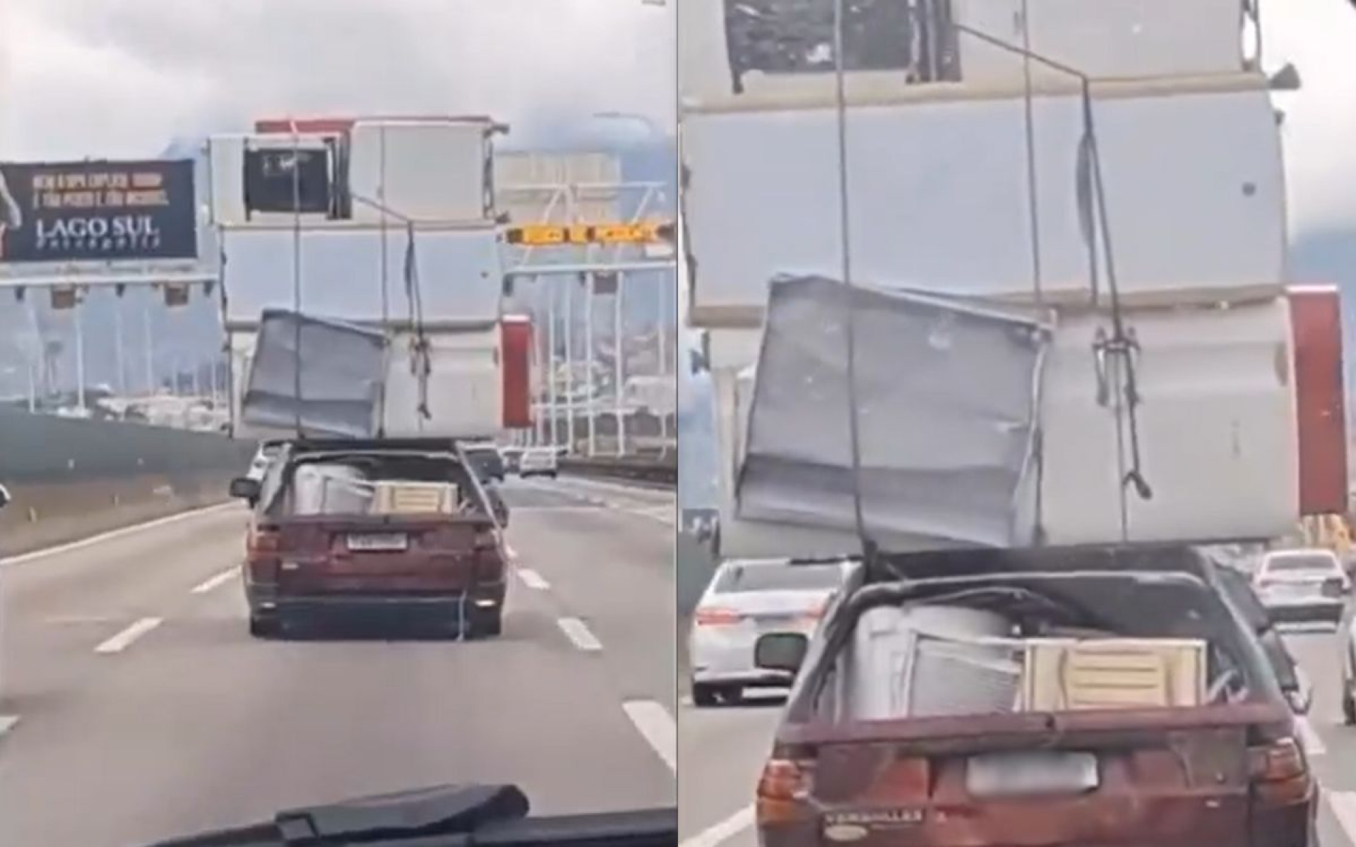 Carro levava 3 geladeiras e fogão - Reprodução