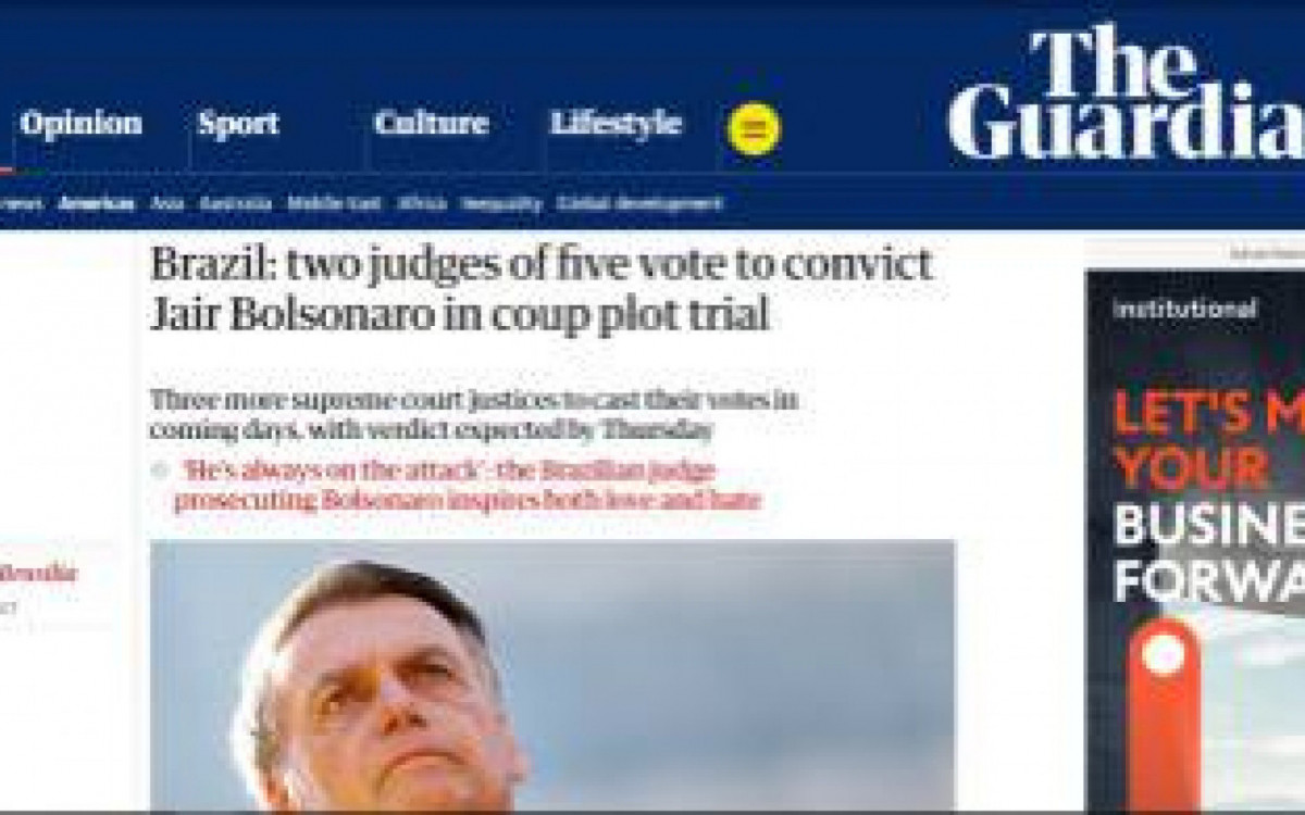 The Guardian detalhou o voto de Moraes sobre como Jair Bolsonaro 'liderou uma organização criminosa' - Reprodução/internet