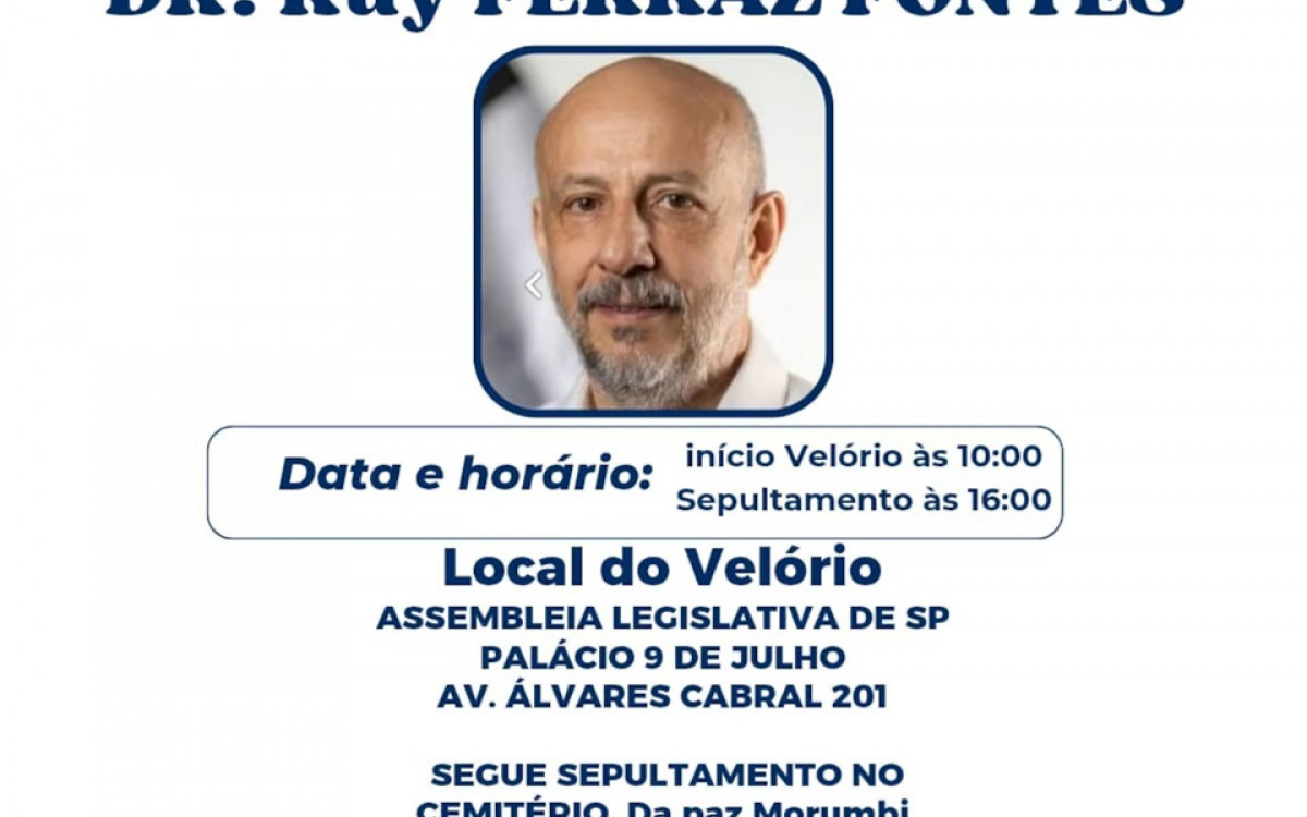 Velório de Ruy Ferraz acontece na Alesp nesta terça-feira