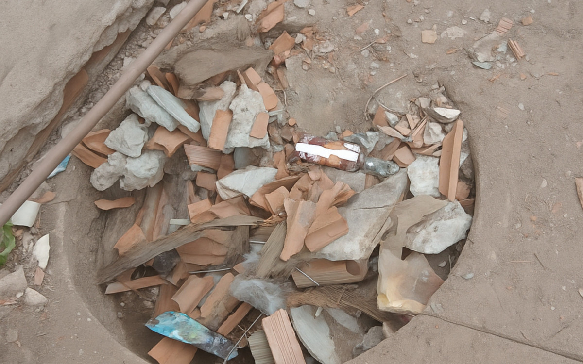 Equipe da BRK realiza limpeza de redes de esgoto no bairro Lagomar, retirando lixo e materiais inusitados