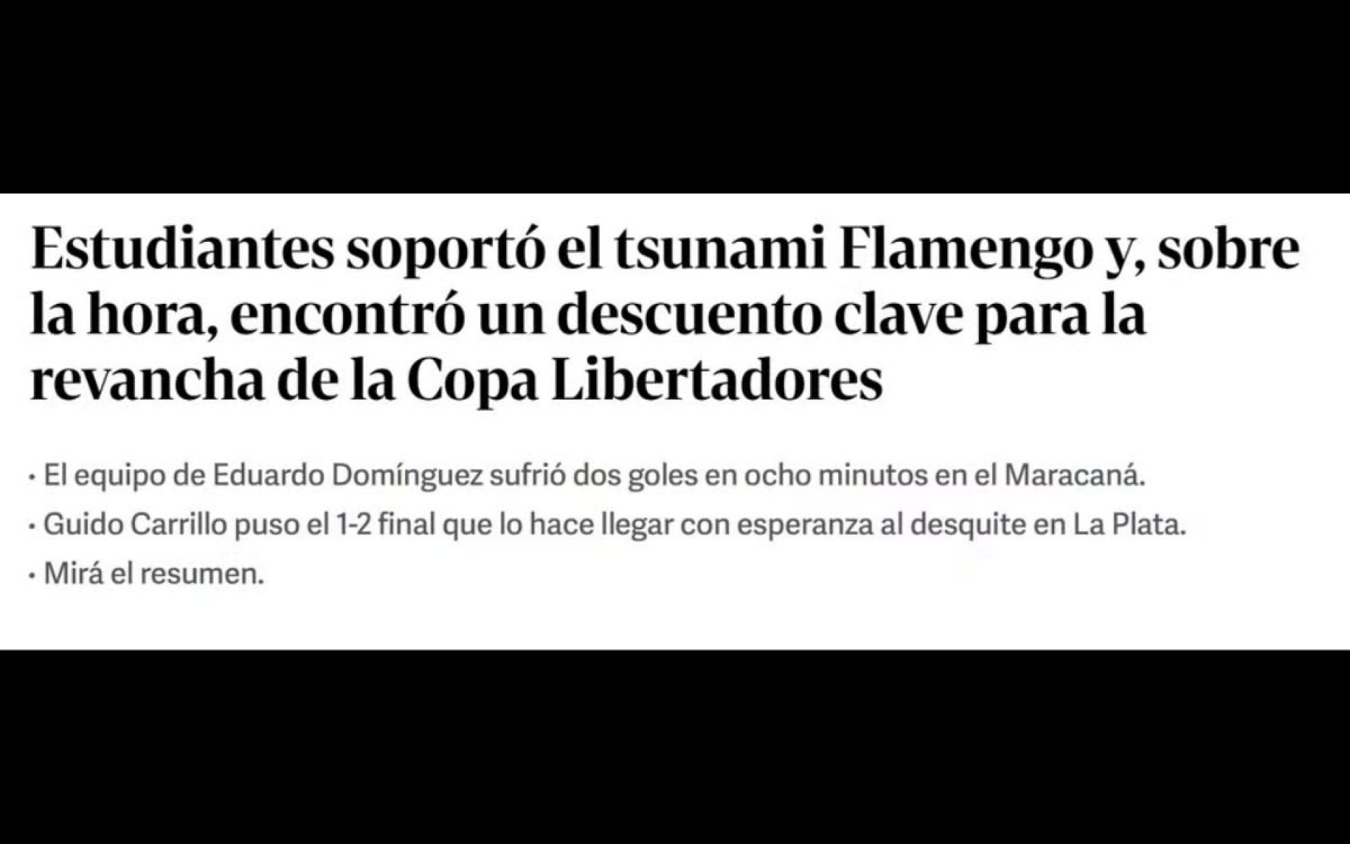 Imprensa argentina repercute derrota do Estudiantes para o Flamengo, no Maracanã - Reprodução / Internet