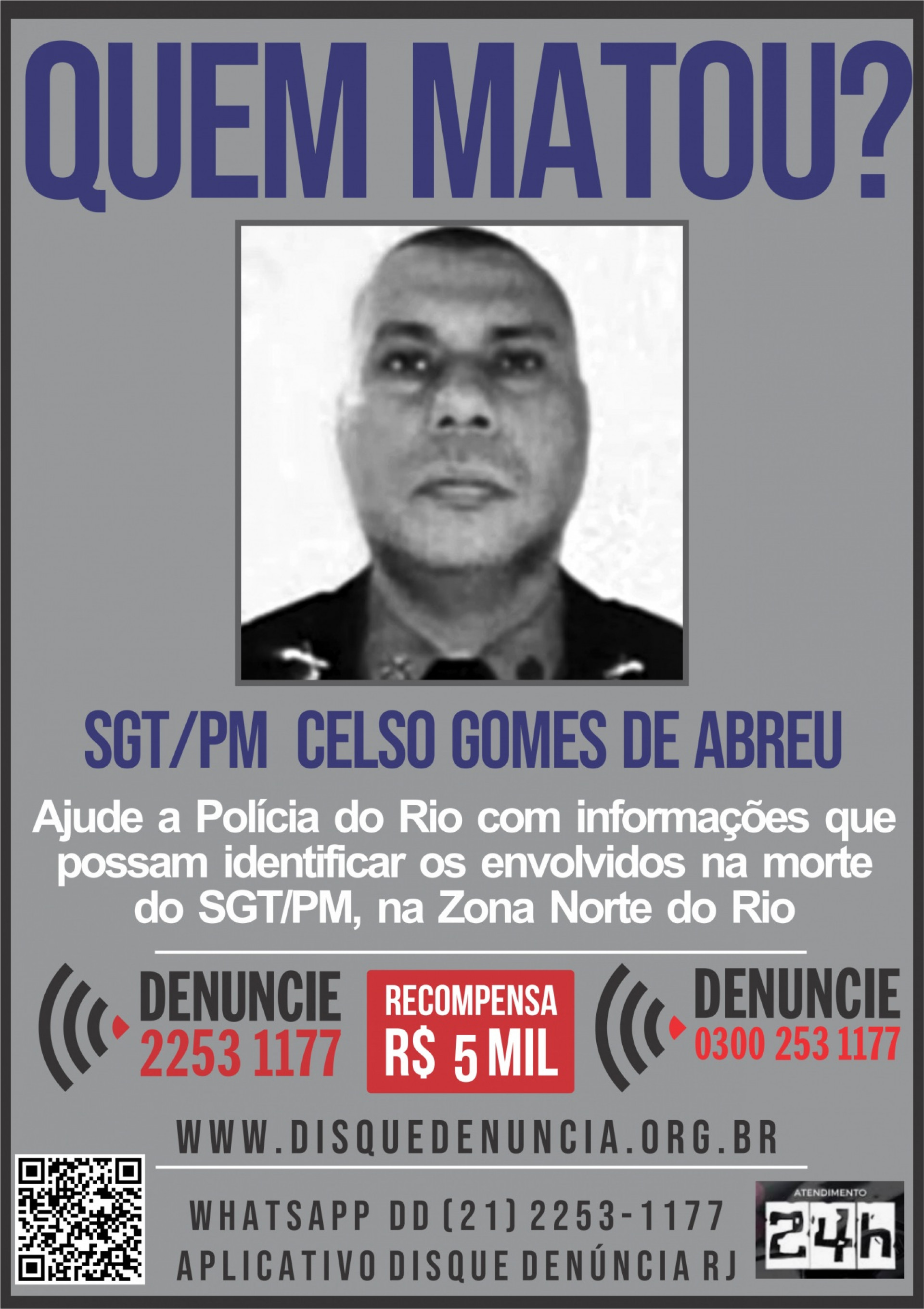 Cartaz oferece recompensa de R$ 5 mil por informações sobre crime