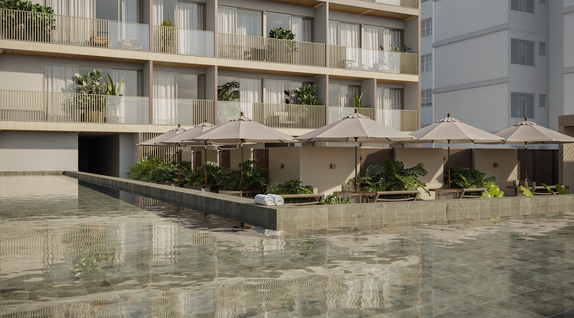 Lazer de residencial no Arpoador, que terá serviços de hotel - Divulgação